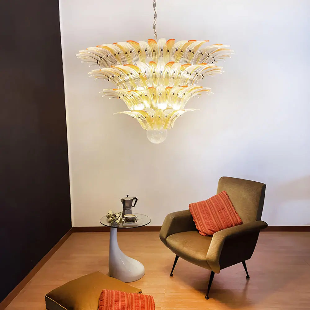 Murano Palmette Amber Trasparent Chandelier - Nuvé