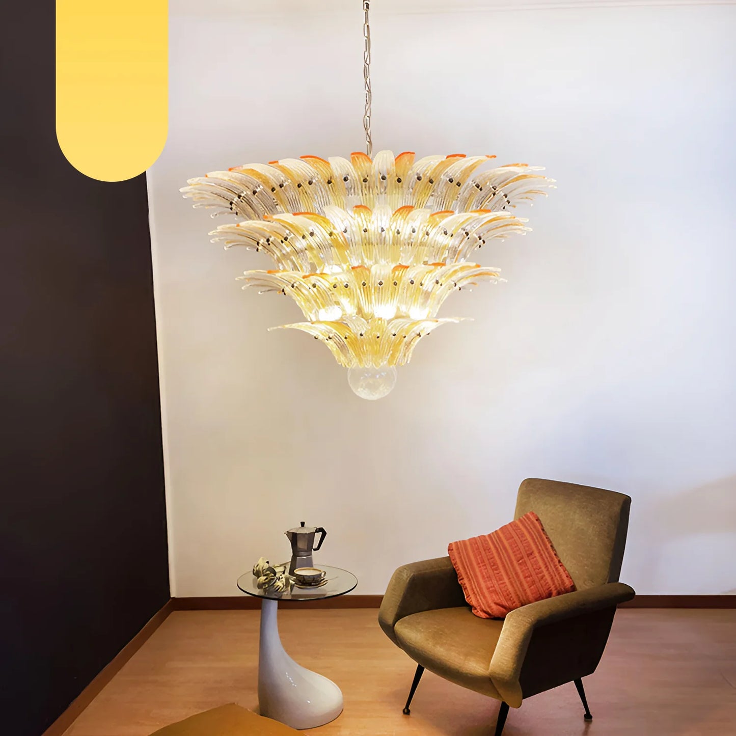 Murano Palmette Amber Trasparent Chandelier - Nuvé