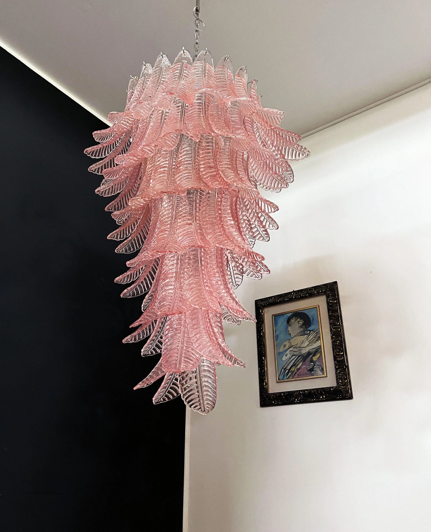 Murano Pink Felch Spiral Chandelier - Nuvé