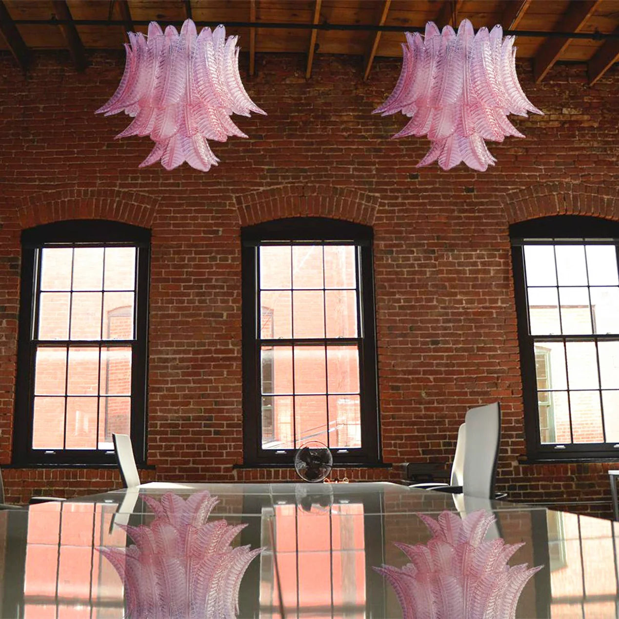 Murano Pink Ferns Glass Chandelier - Nuvé