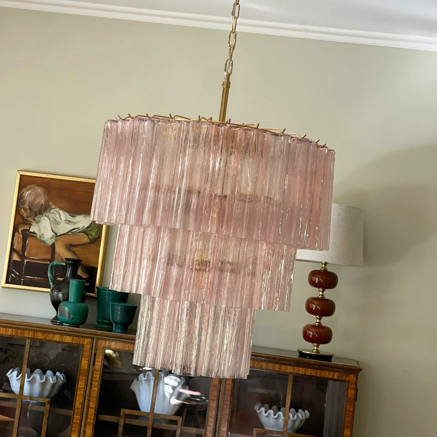 Murano Pink Glass Tube Chandelier - Nuvé