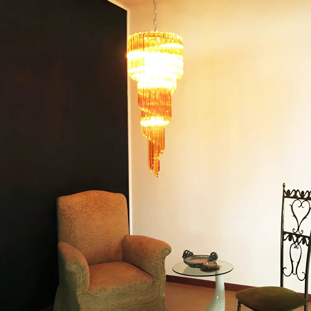 Murano Spiral Amber Prism Glass Chandelier - Nuvé