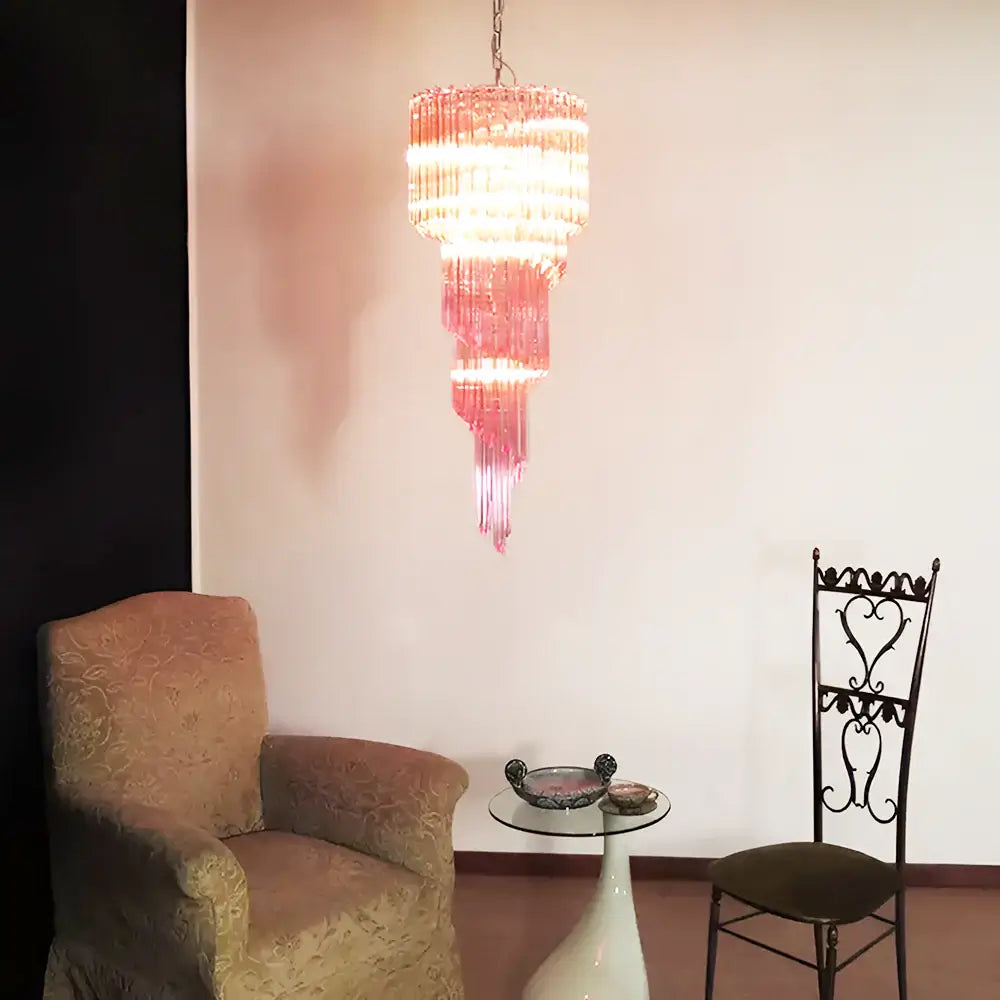 Murano Spiral Pink Prism Glass Chandelier - Nuvé