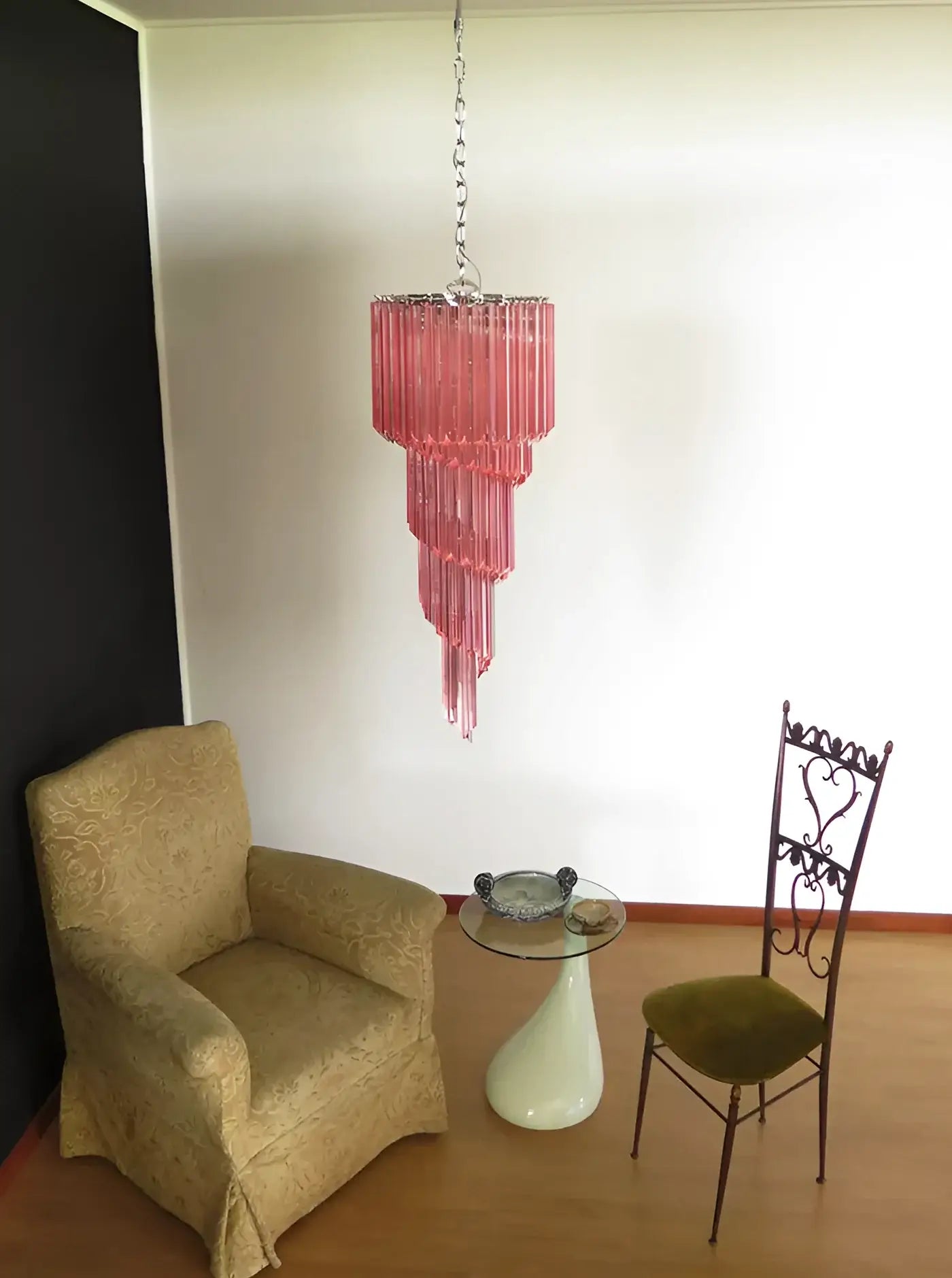 Murano Spiral Pink Prism Glass Chandelier - Nuvé