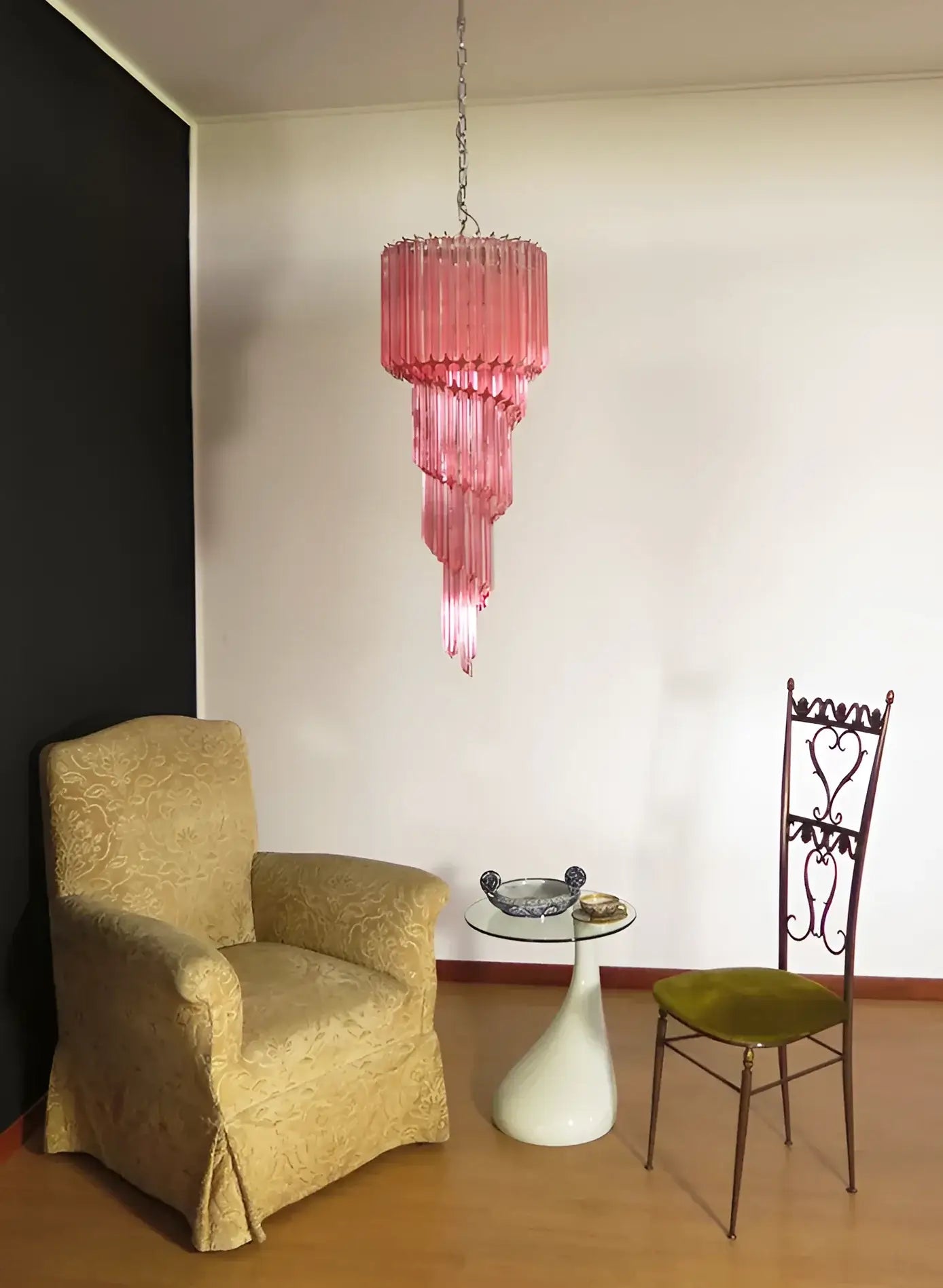 Murano Spiral Pink Prism Glass Chandelier - Nuvé