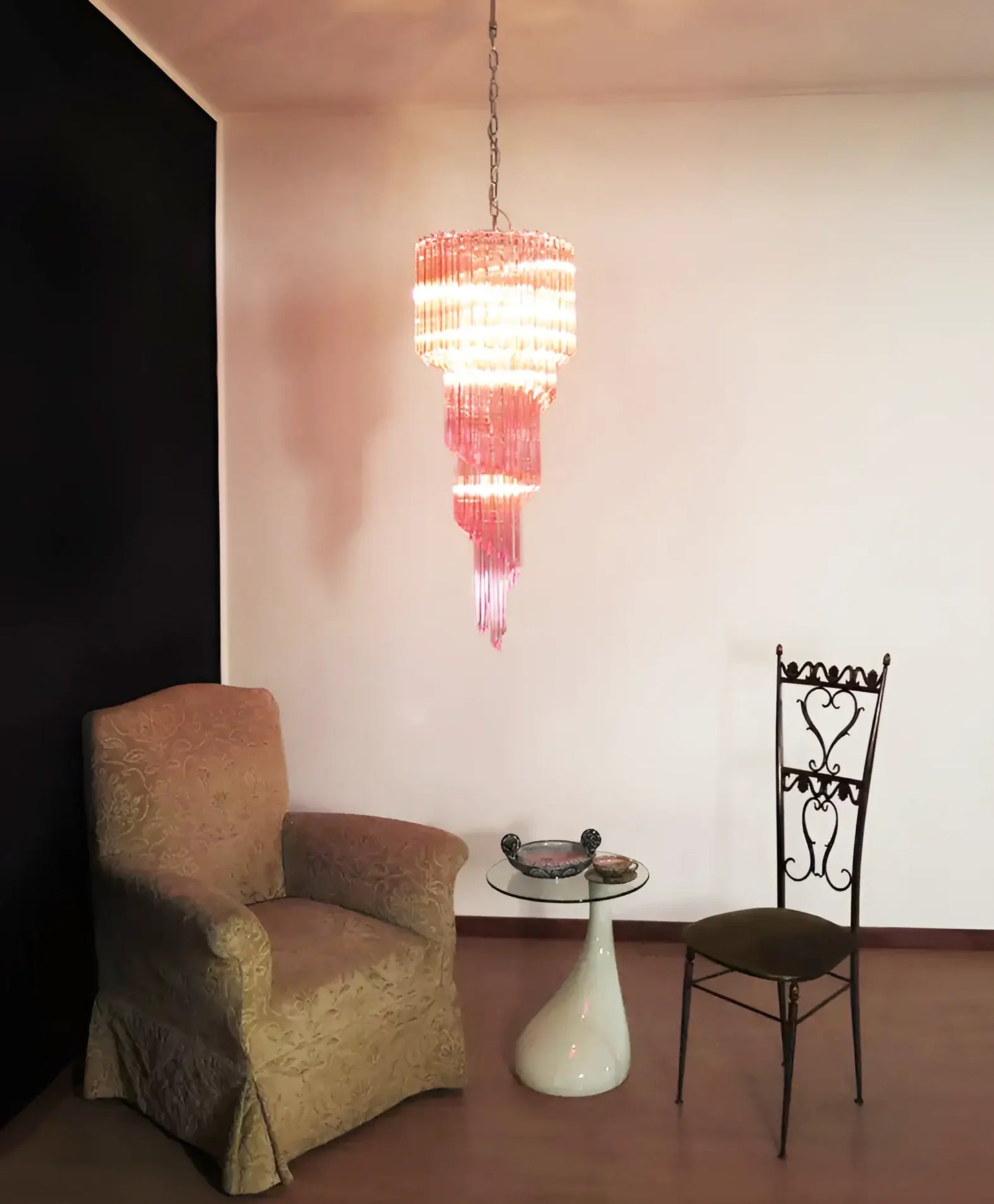 Murano Spiral Pink Prism Glass Chandelier - Nuvé