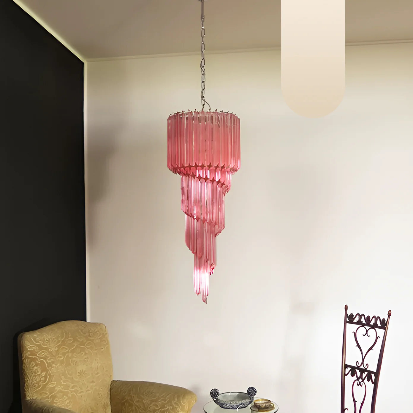 Murano Spiral Pink Prism Glass Chandelier - Nuvé