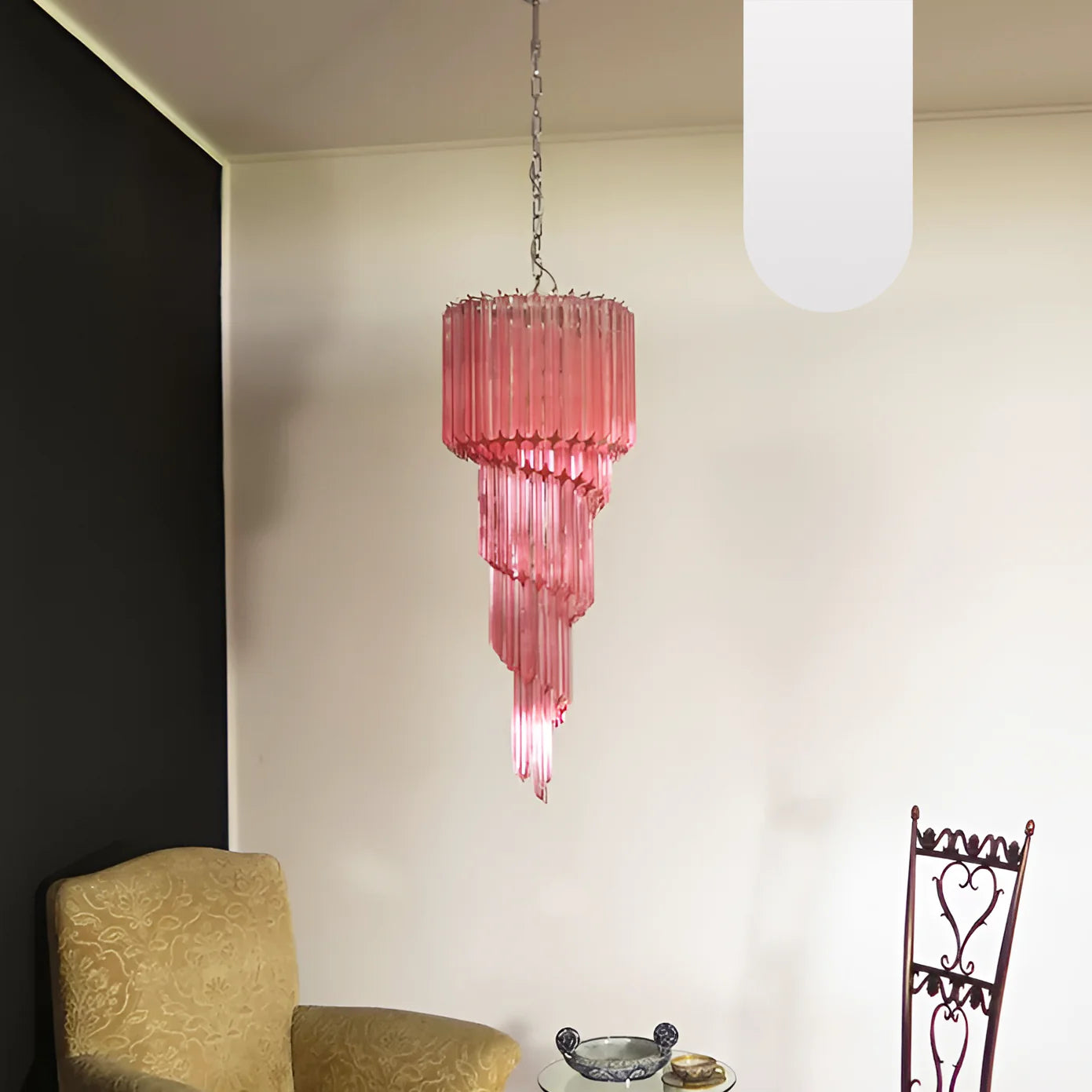Murano Spiral Pink Prism Glass Chandelier - Nuvé