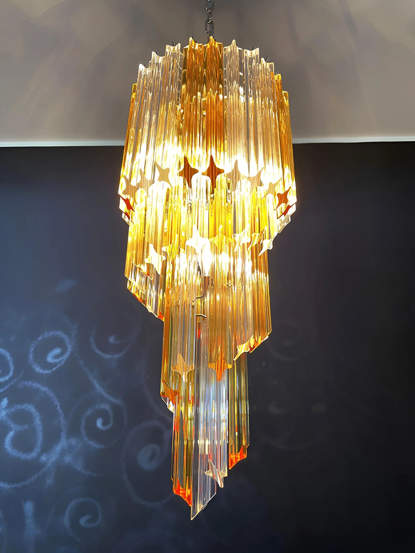 Murano Spiral Prisms Transparent Amber Chandelier - Nuvé