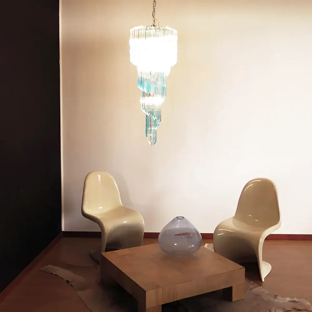 Murano Spiral Transparent Blue Prism Glass Chandelier - Nuvé