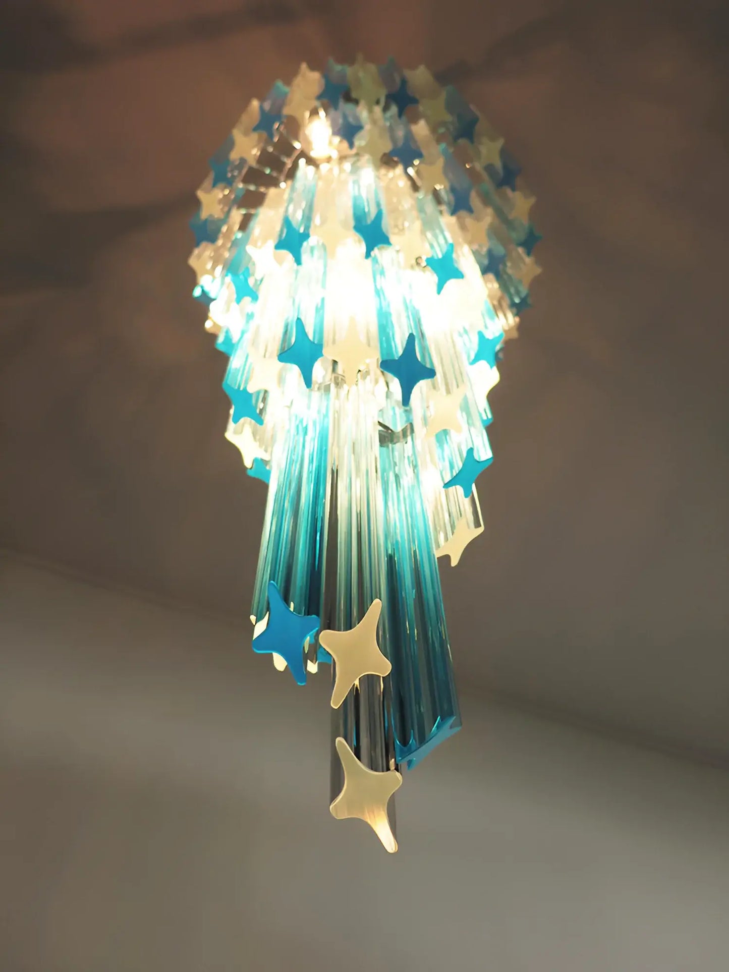 Murano Spiral Transparent Blue Prism Glass Chandelier - Nuvé