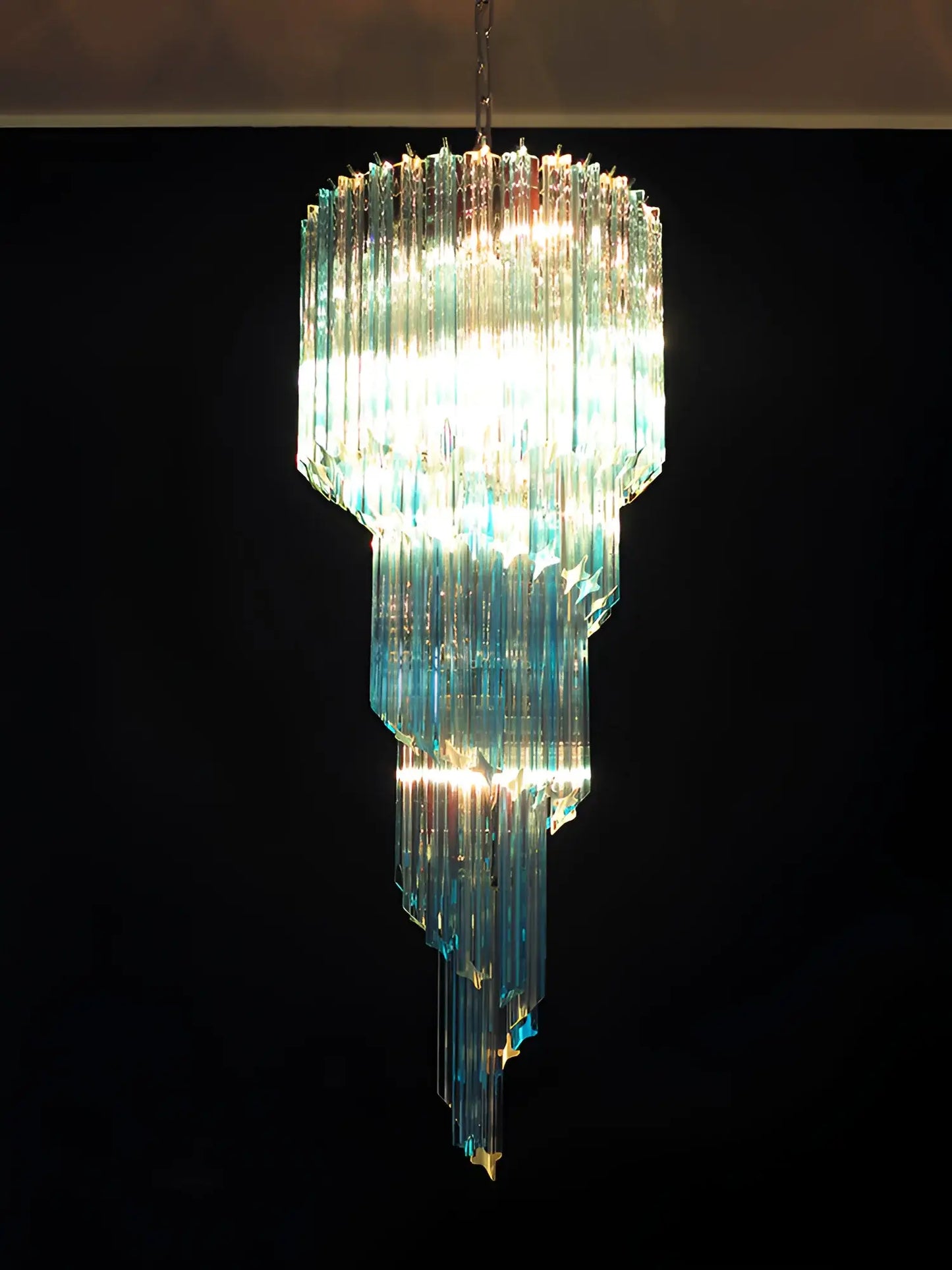 Murano Spiral Transparent Blue Prism Glass Chandelier - Nuvé