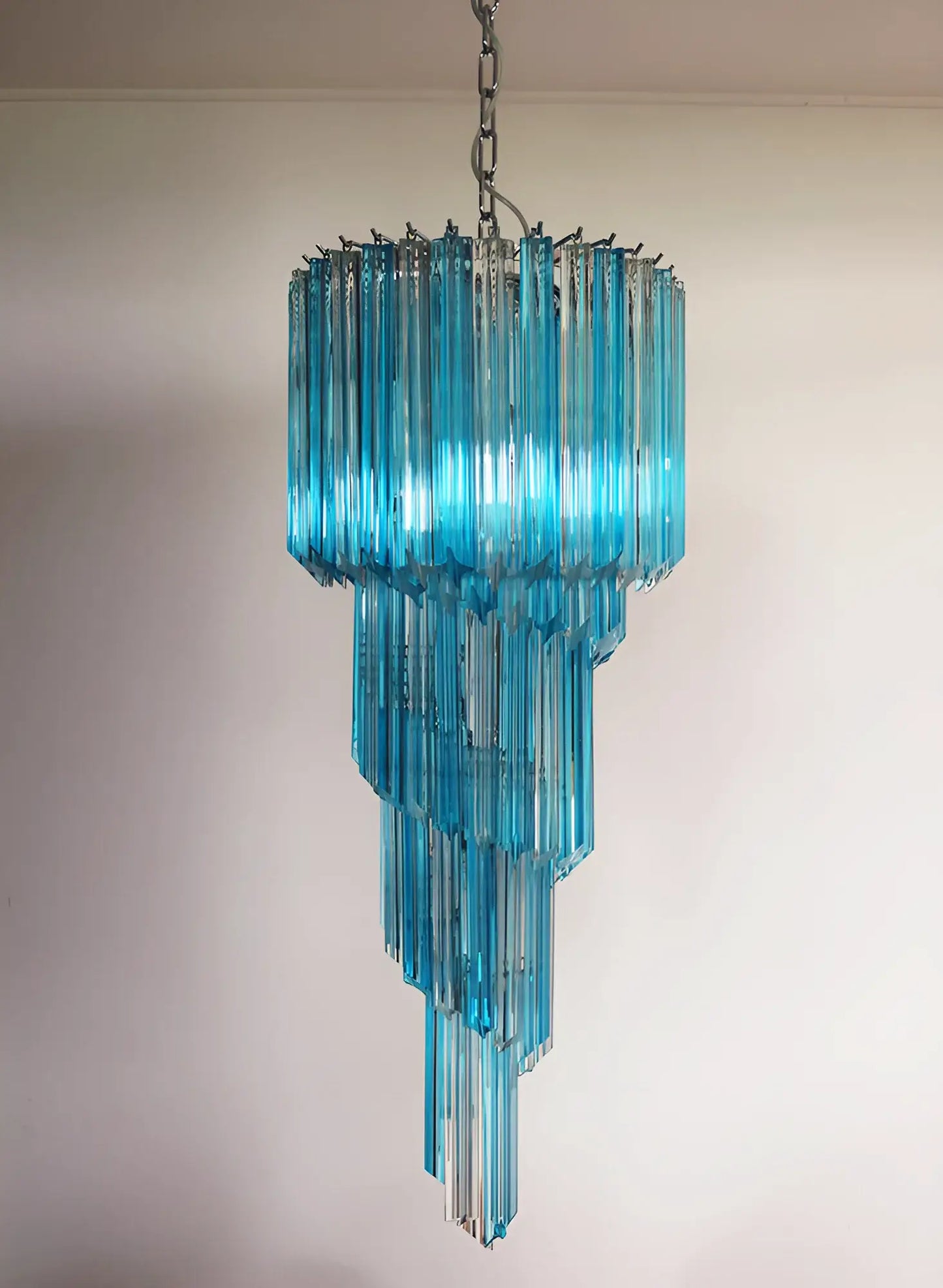 Murano Spiral Transparent Blue Prism Glass Chandelier - Nuvé