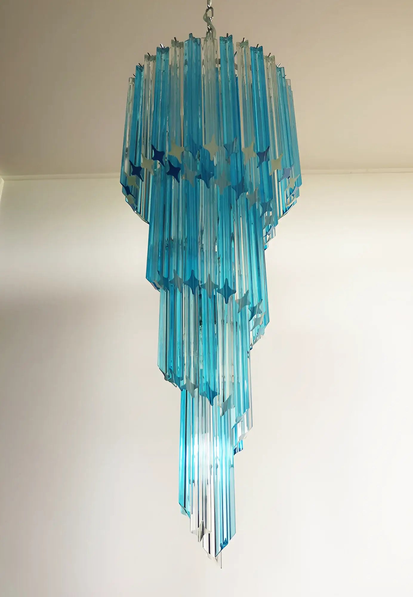 Murano Spiral Transparent Blue Prism Glass Chandelier - Nuvé