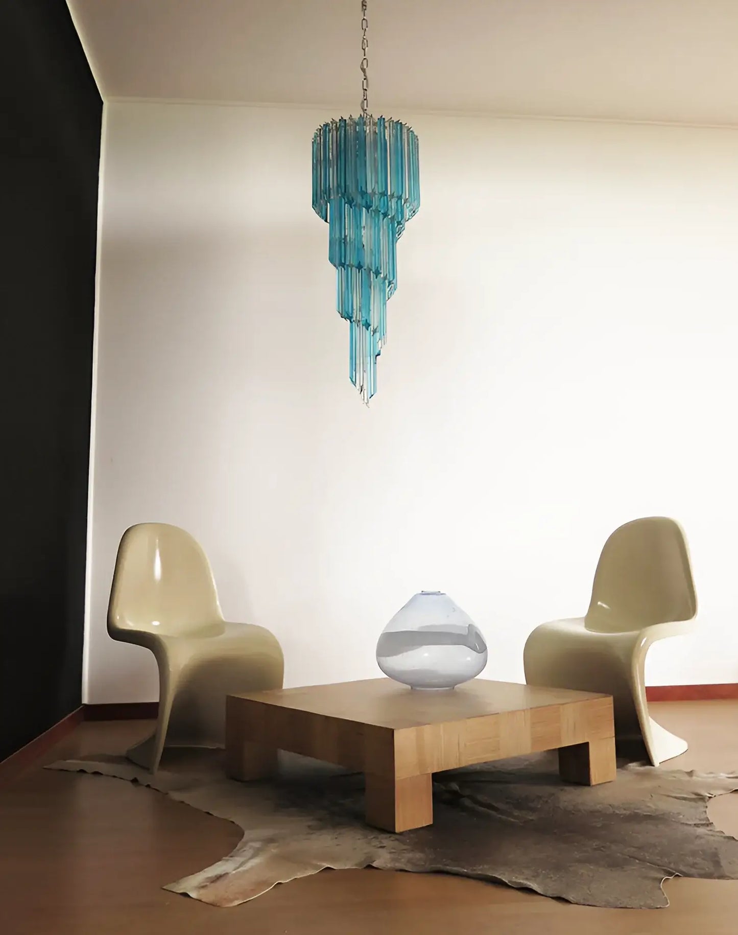 Murano Spiral Transparent Blue Prism Glass Chandelier - Nuvé