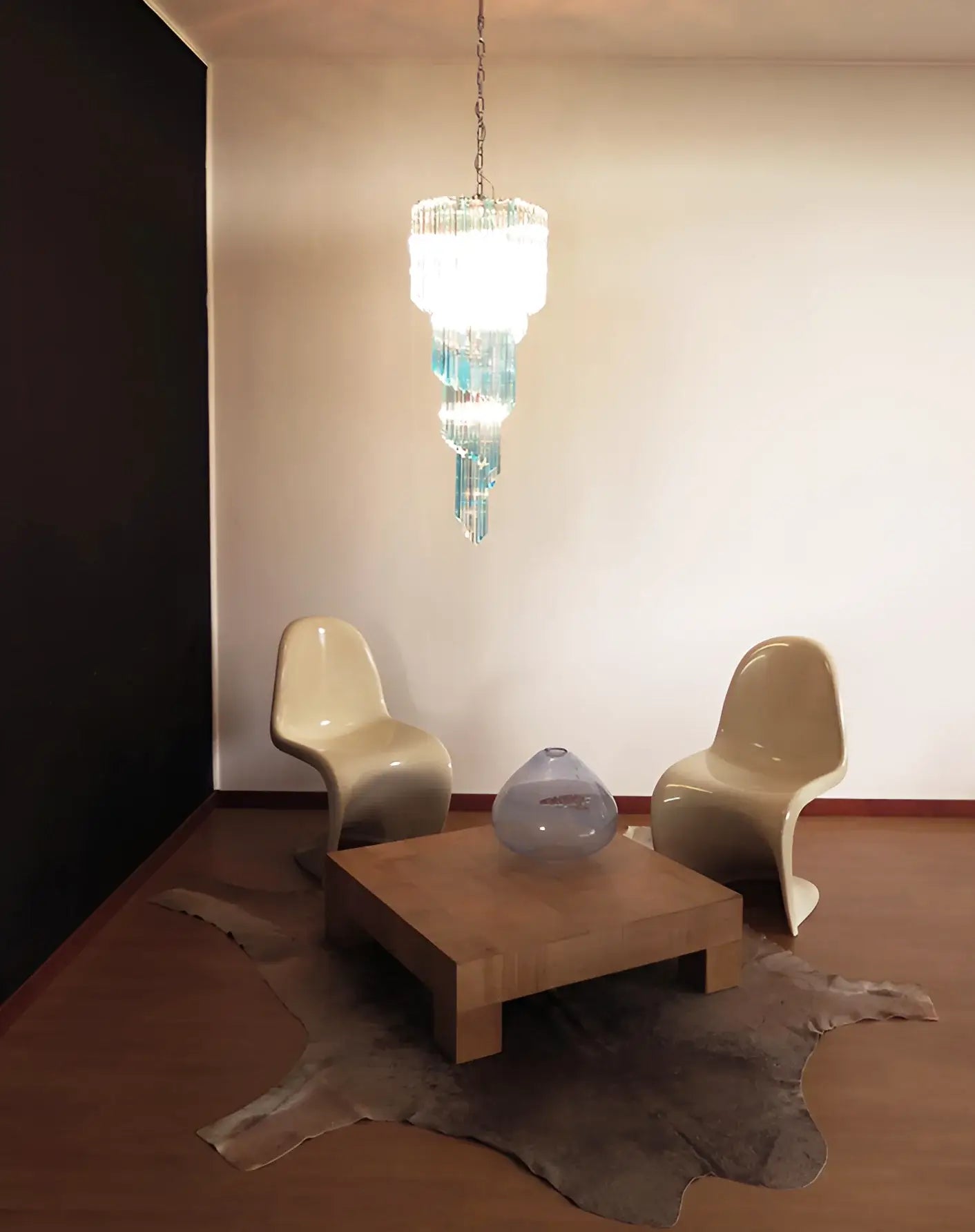 Murano Spiral Transparent Blue Prism Glass Chandelier - Nuvé