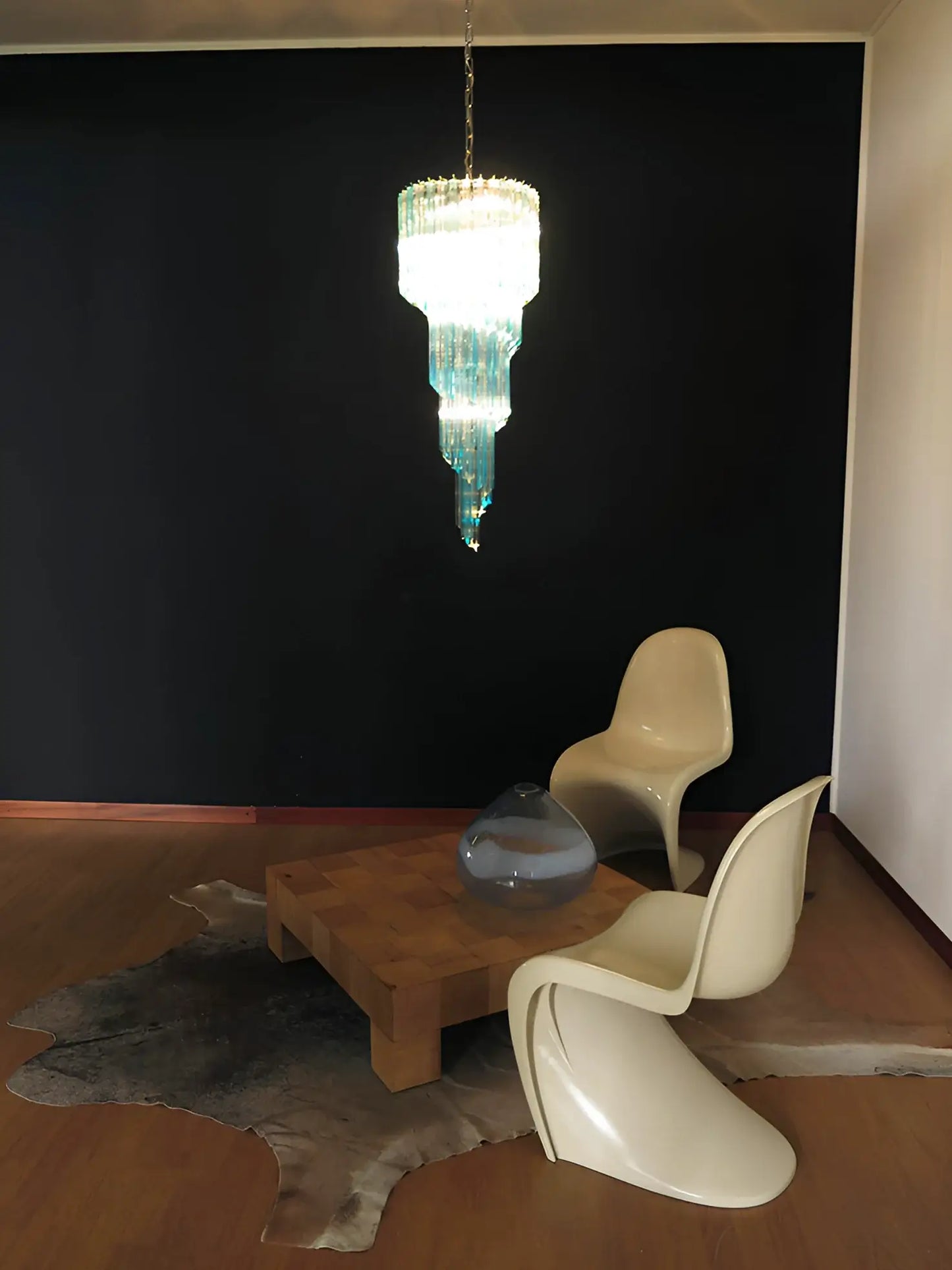 Murano Spiral Transparent Blue Prism Glass Chandelier - Nuvé