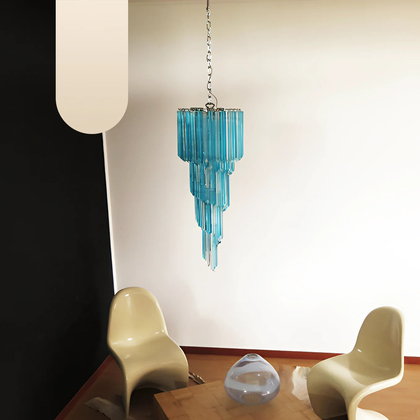 Murano Spiral Transparent Blue Prism Glass Chandelier - Nuvé