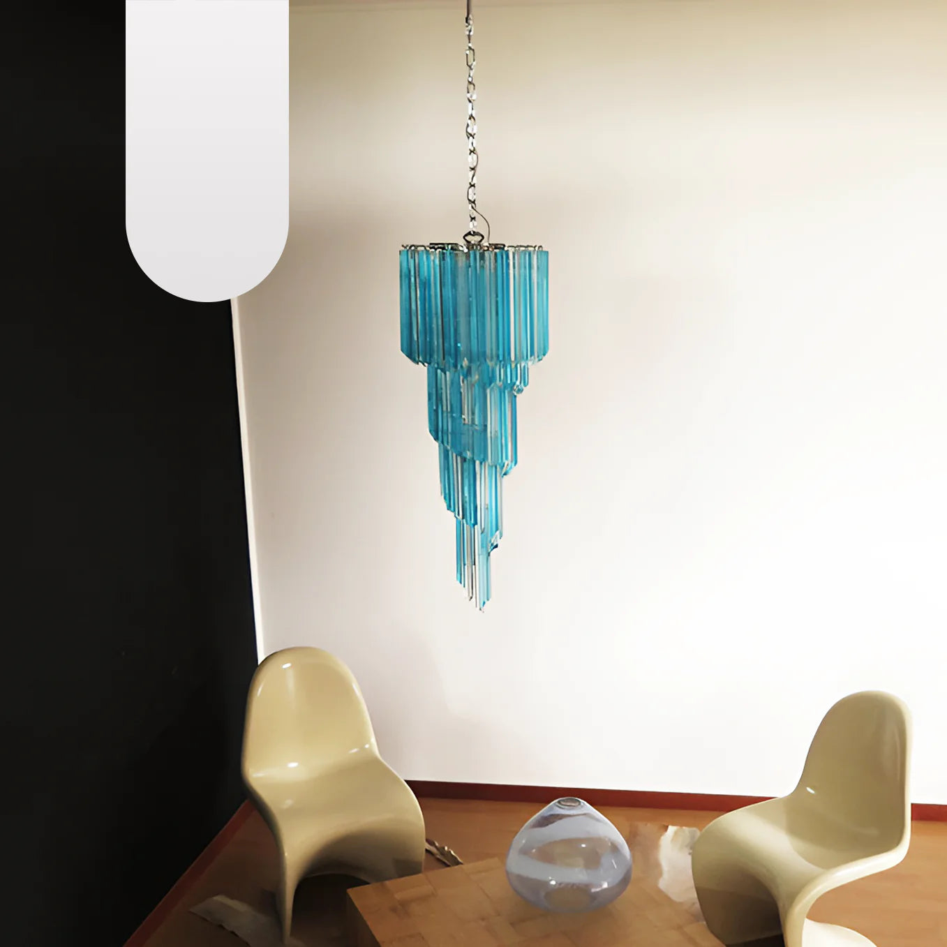 Murano Spiral Transparent Blue Prism Glass Chandelier - Nuvé