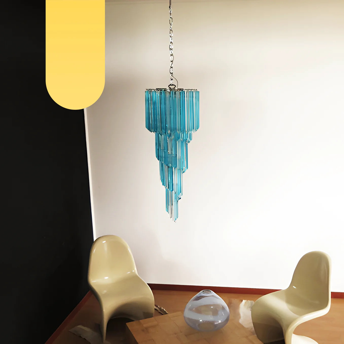 Murano Spiral Transparent Blue Prism Glass Chandelier - Nuvé