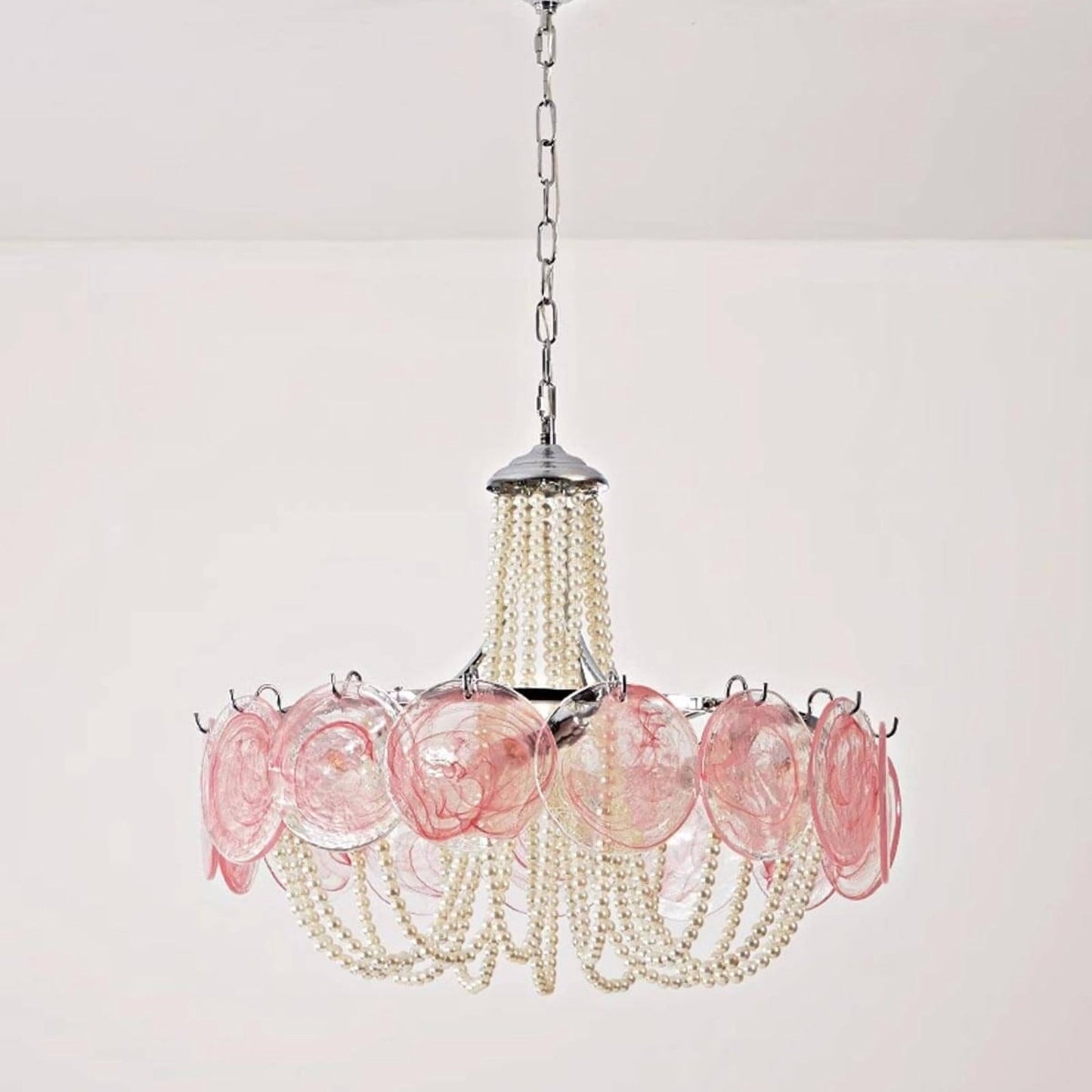 Murano Pink Disc Glass Chandelier