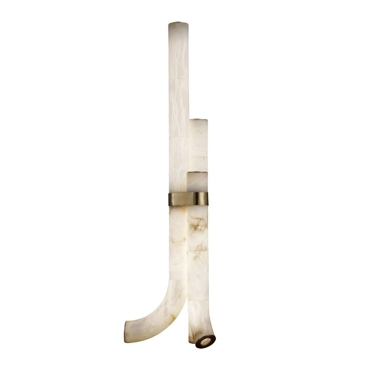 Modern alabaster piped floor lamp by Korewolamp with sleek cylindrical design and soft ambient lighting.