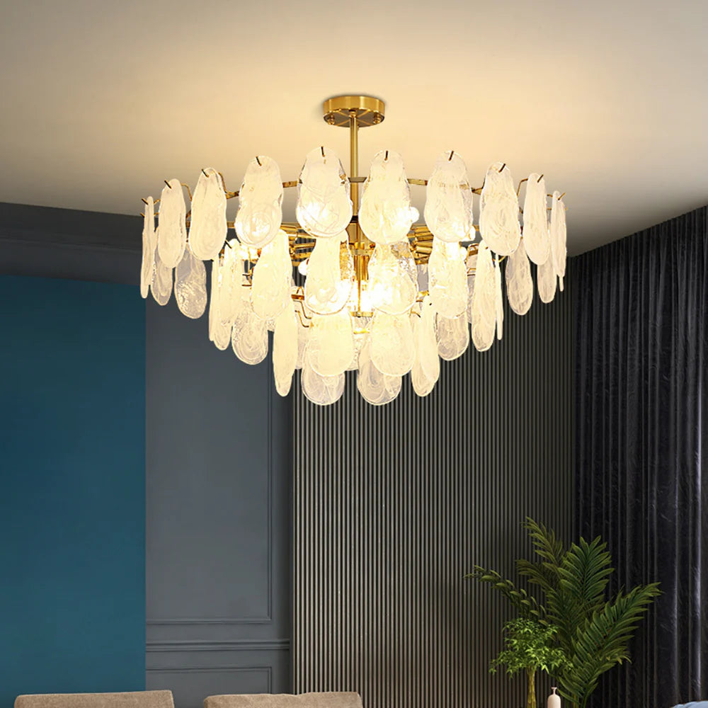 Round Cloud Glass Brass Chandelier - Nuvé