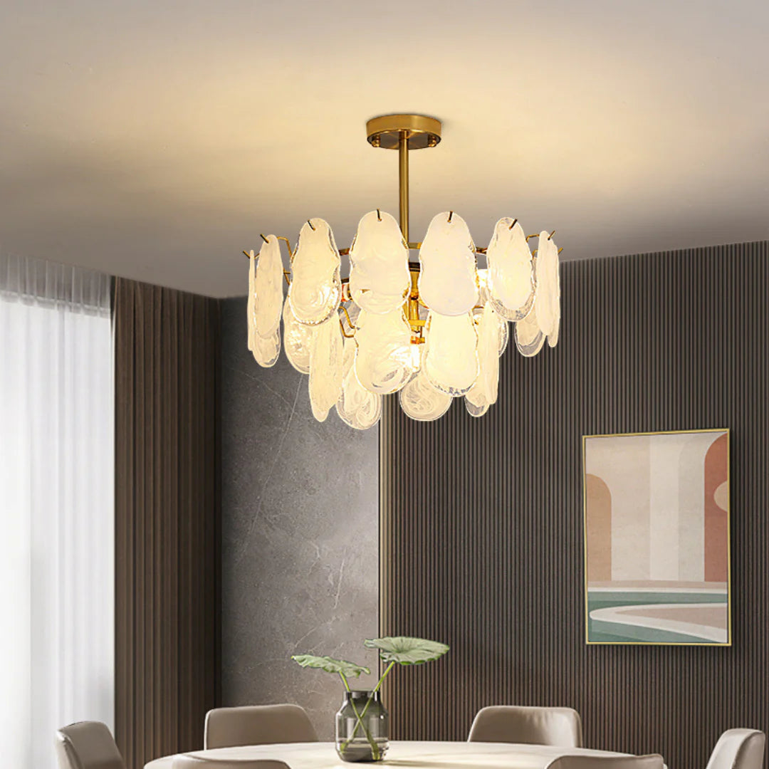 Round Cloud Glass Brass Chandelier - Nuvé