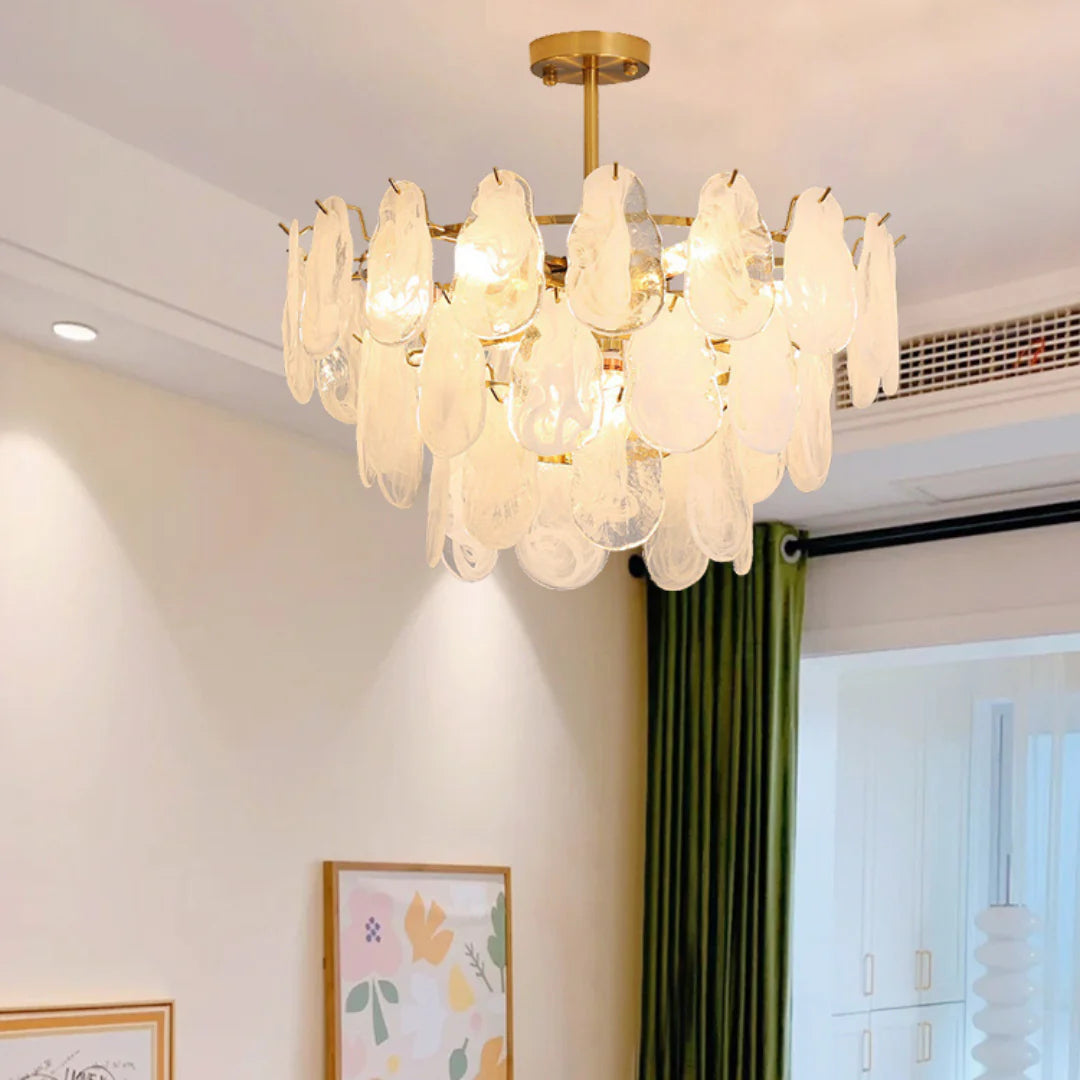 Round Cloud Glass Brass Chandelier - Nuvé