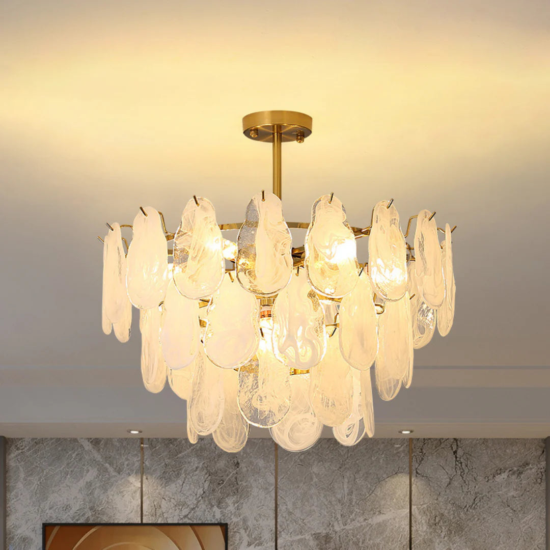 Round Cloud Glass Brass Chandelier - Nuvé