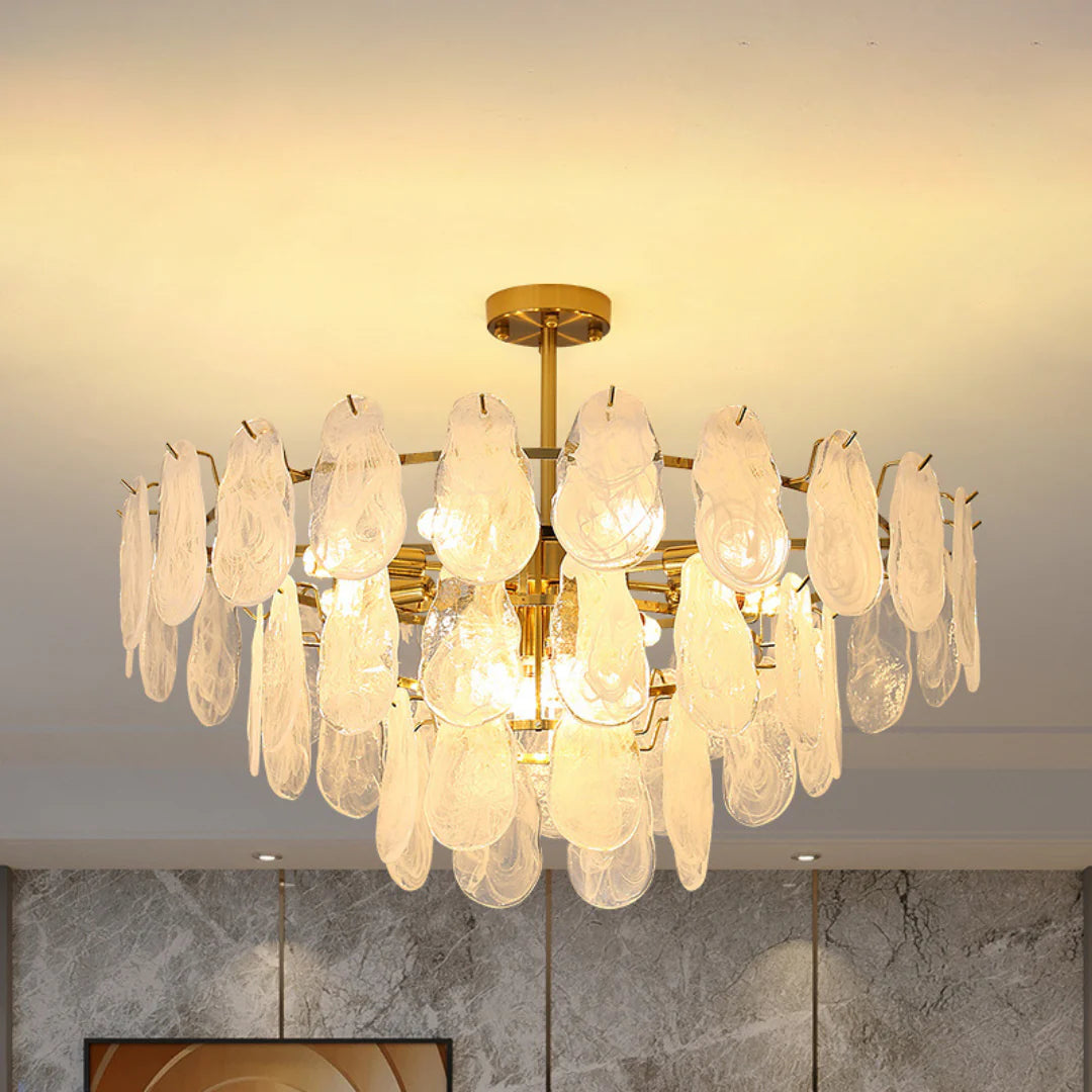 Round Cloud Glass Brass Chandelier - Nuvé