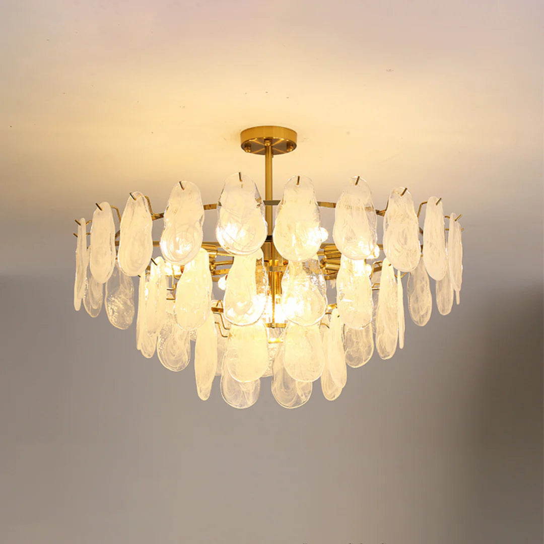 Round Cloud Glass Brass Chandelier - Nuvé