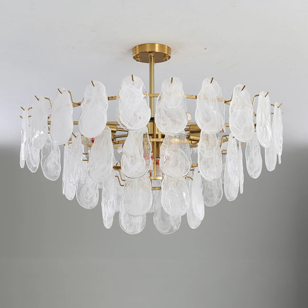 Round Cloud Glass Brass Chandelier - Nuvé