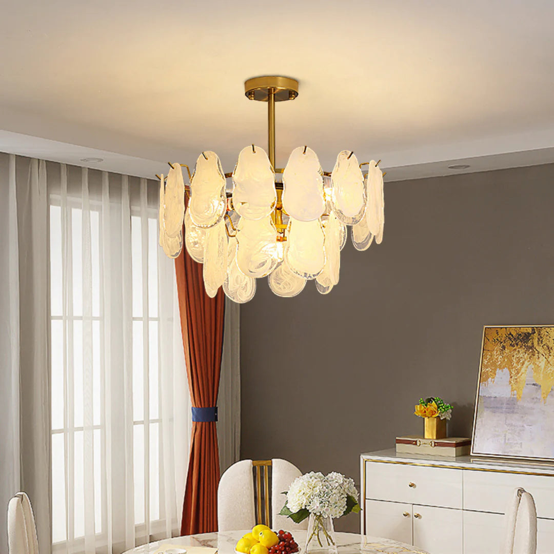 Round Cloud Glass Brass Chandelier - Nuvé