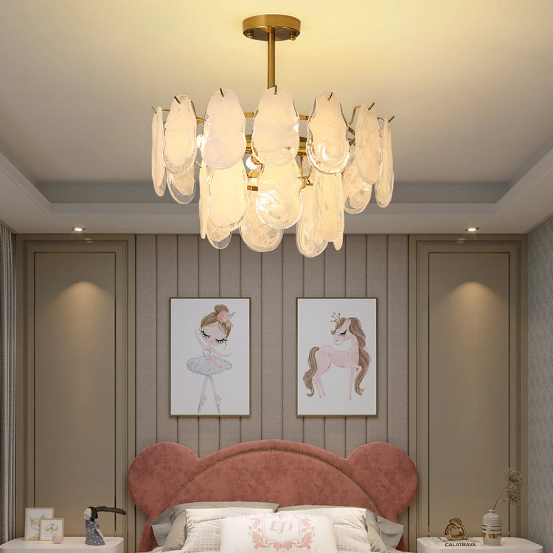 Round Cloud Glass Brass Chandelier - Nuvé