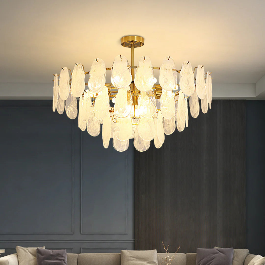 Round Cloud Glass Brass Chandelier - Nuvé