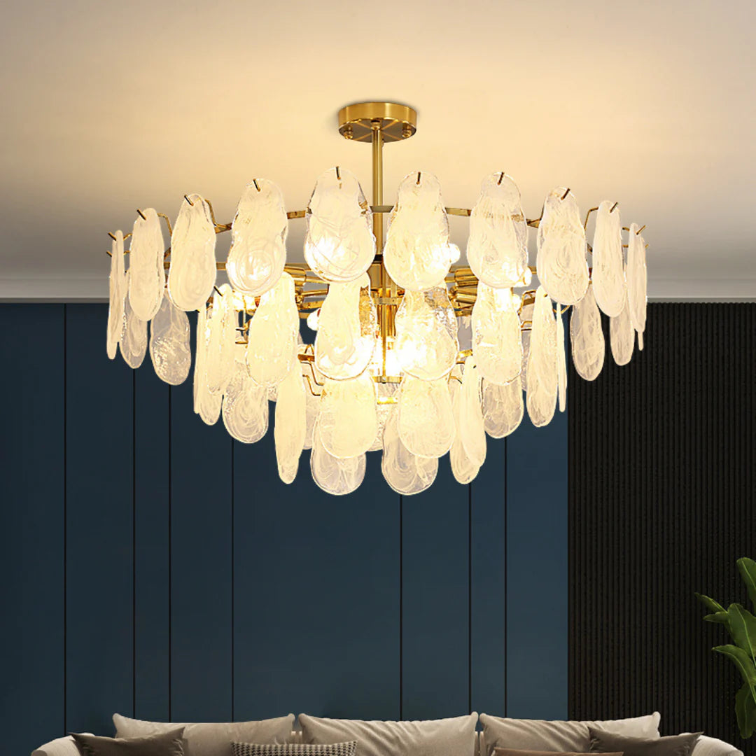 Round Cloud Glass Brass Chandelier - Nuvé
