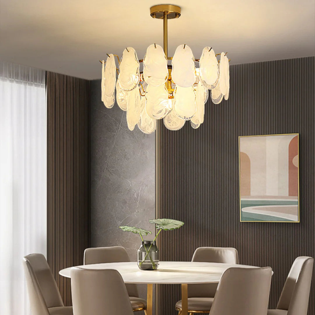 Round Cloud Glass Brass Chandelier - Nuvé