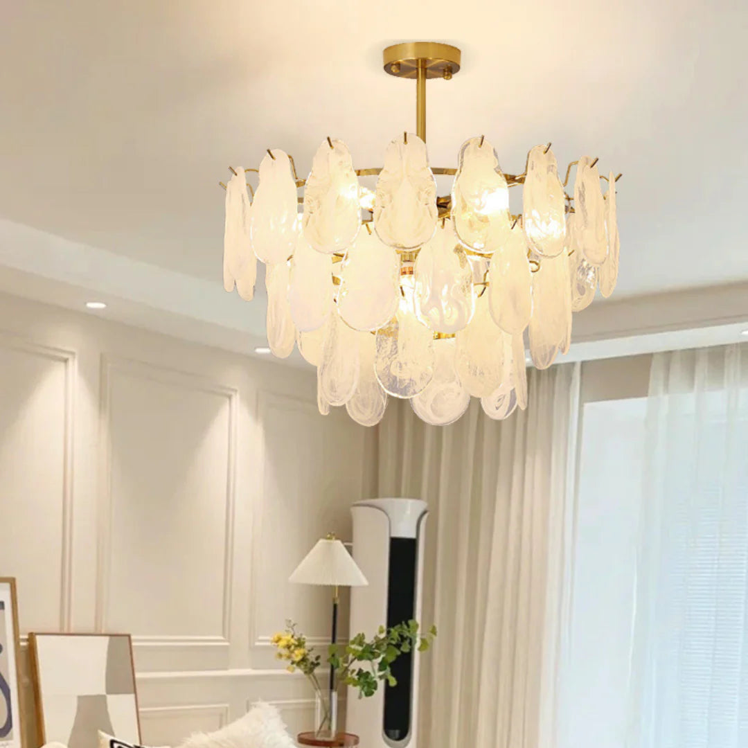 Round Cloud Glass Brass Chandelier - Nuvé
