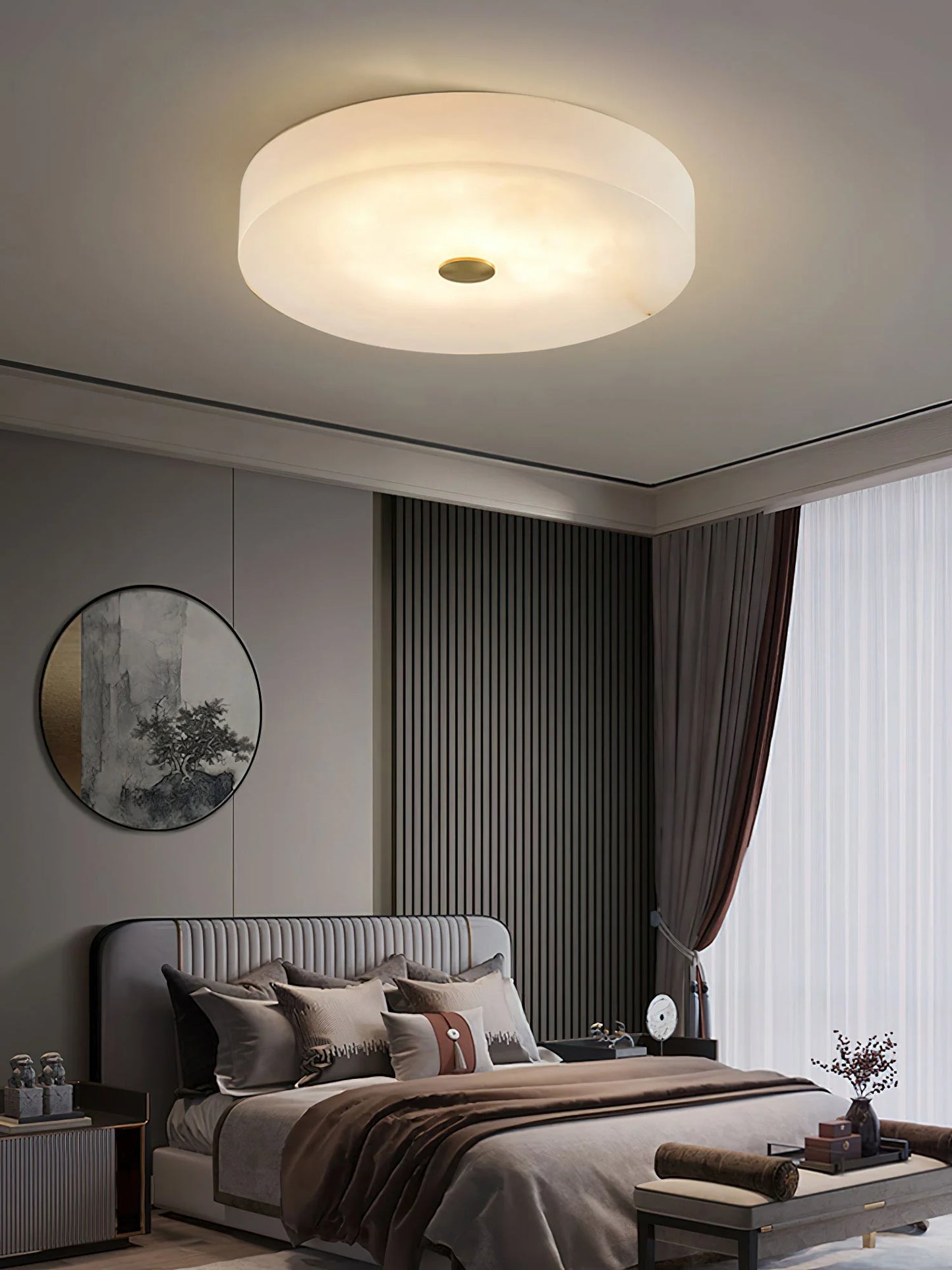 Round Sophie White Alabaster Ceiling Lamp - Nuvé