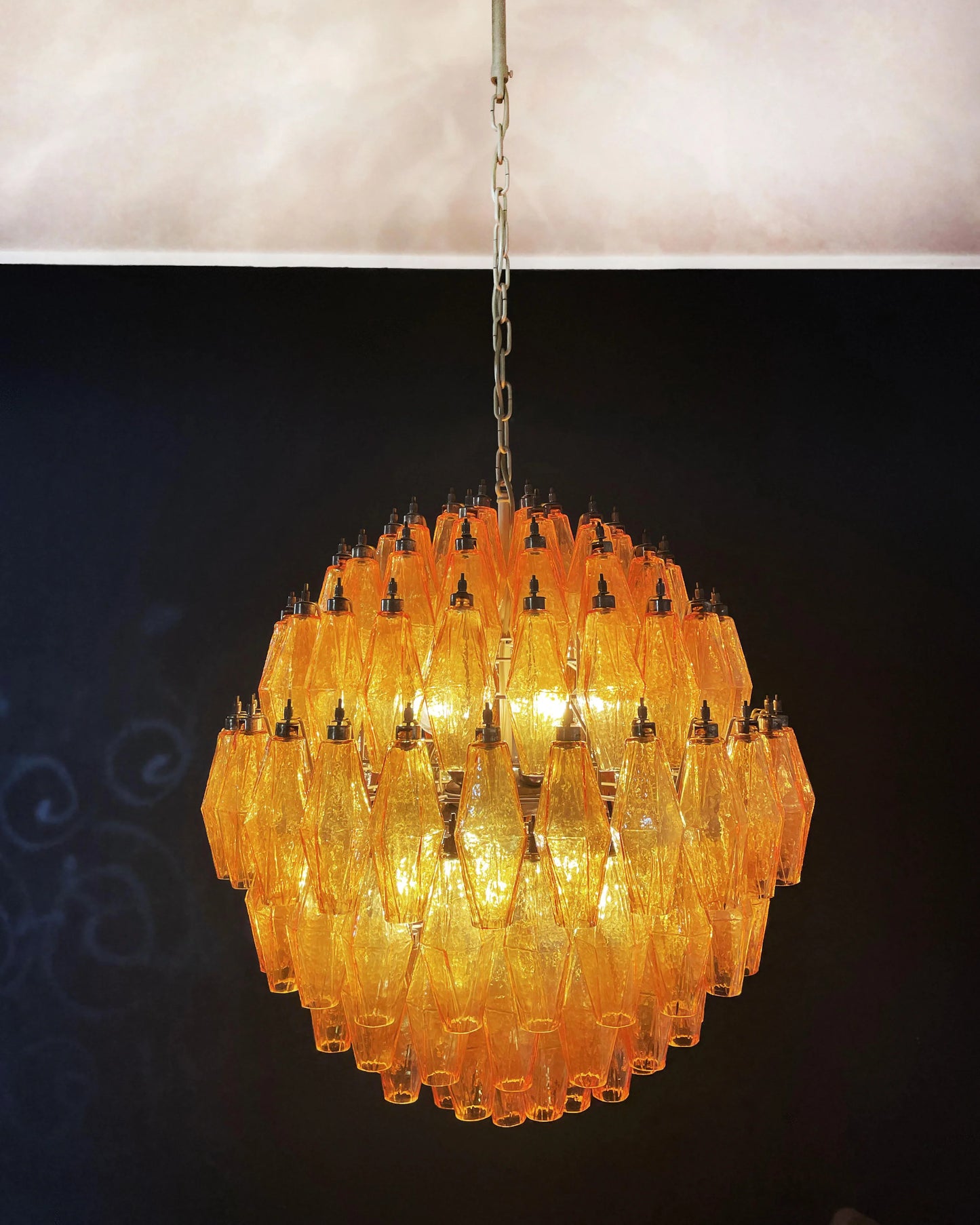 Spherical Murano Poliedri Amber Glass Chandelier - Nuvé