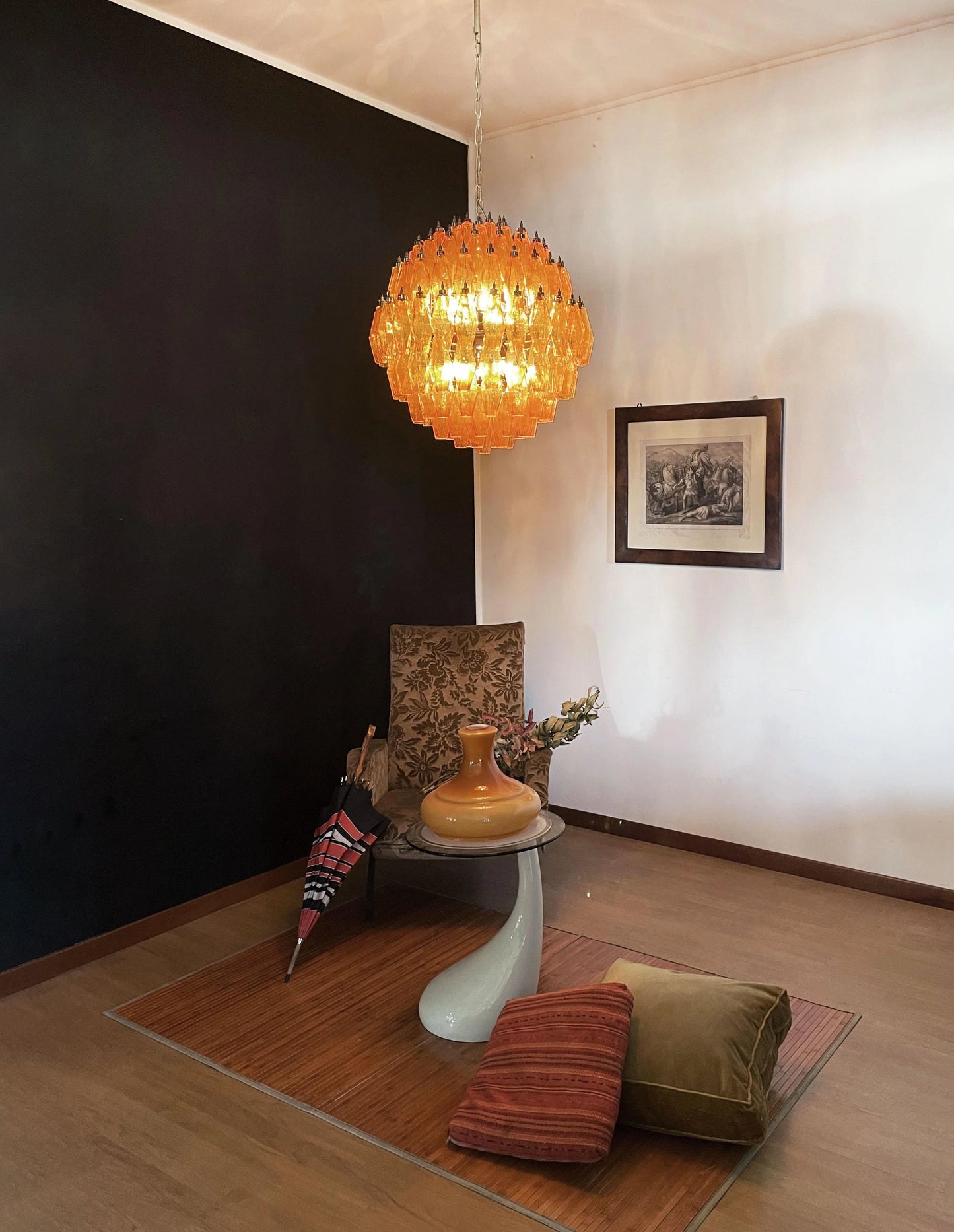Spherical Murano Poliedri Amber Glass Chandelier - Nuvé
