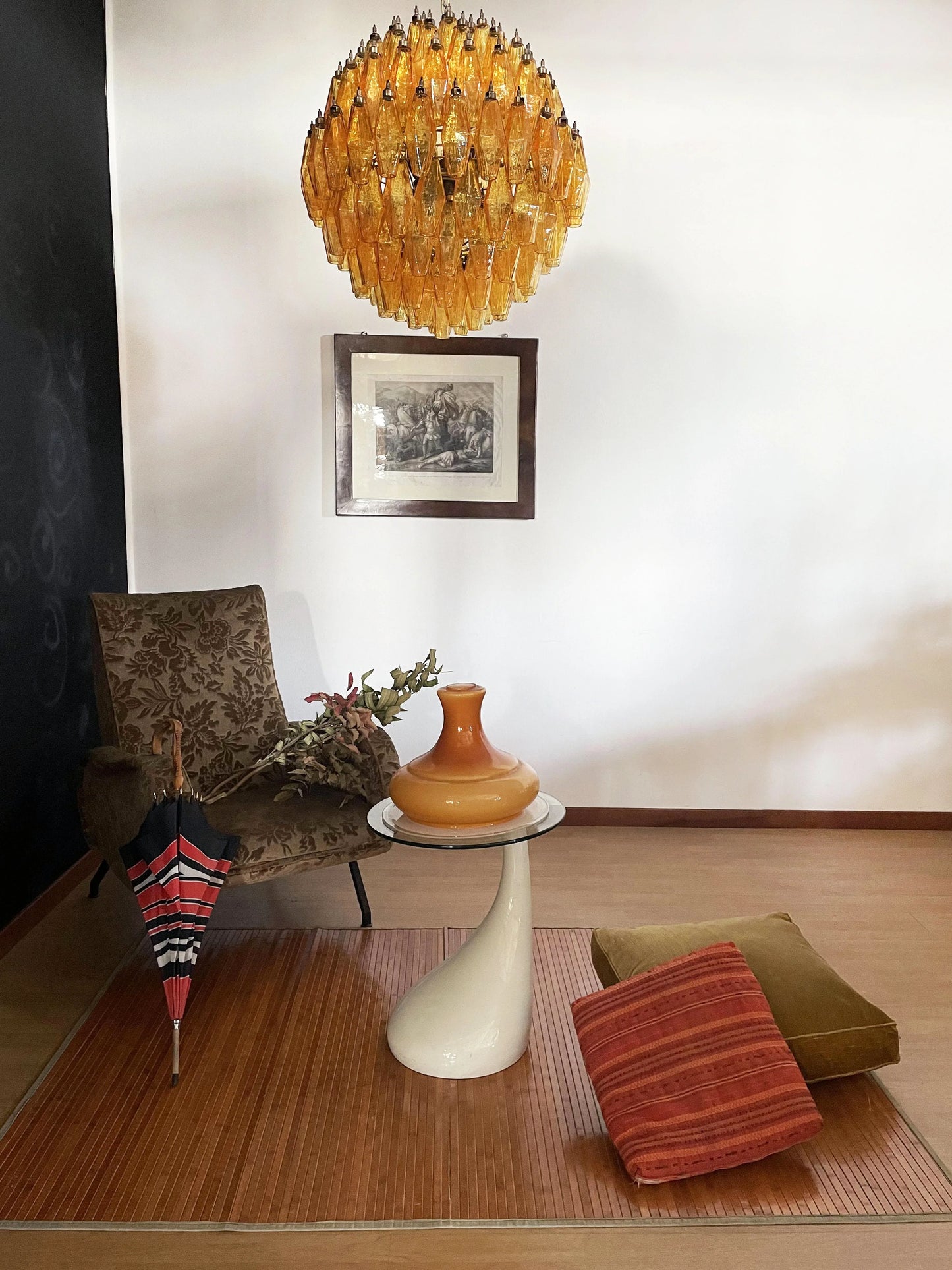Spherical Murano Poliedri Amber Glass Chandelier - Nuvé