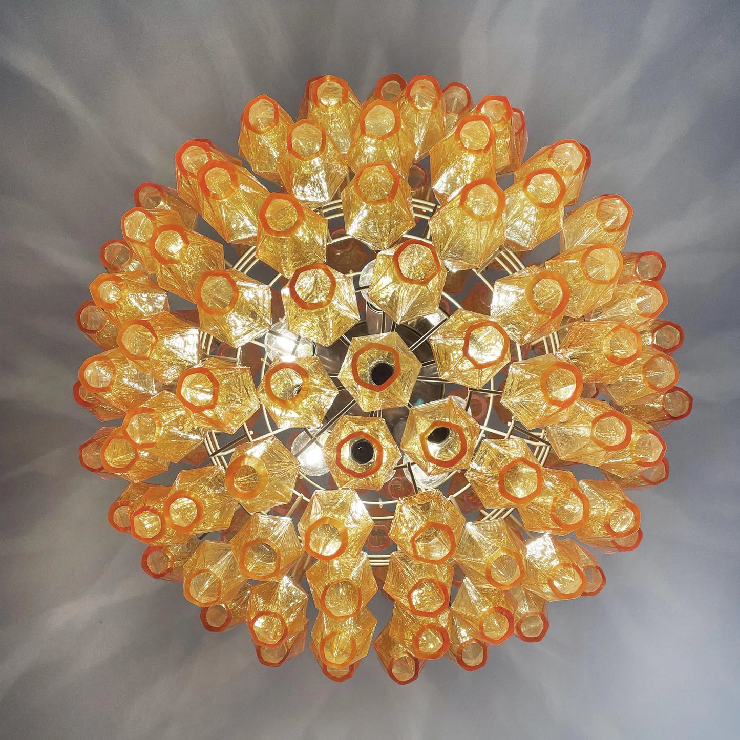 Spherical Murano Poliedri Amber Glass Chandelier - Nuvé