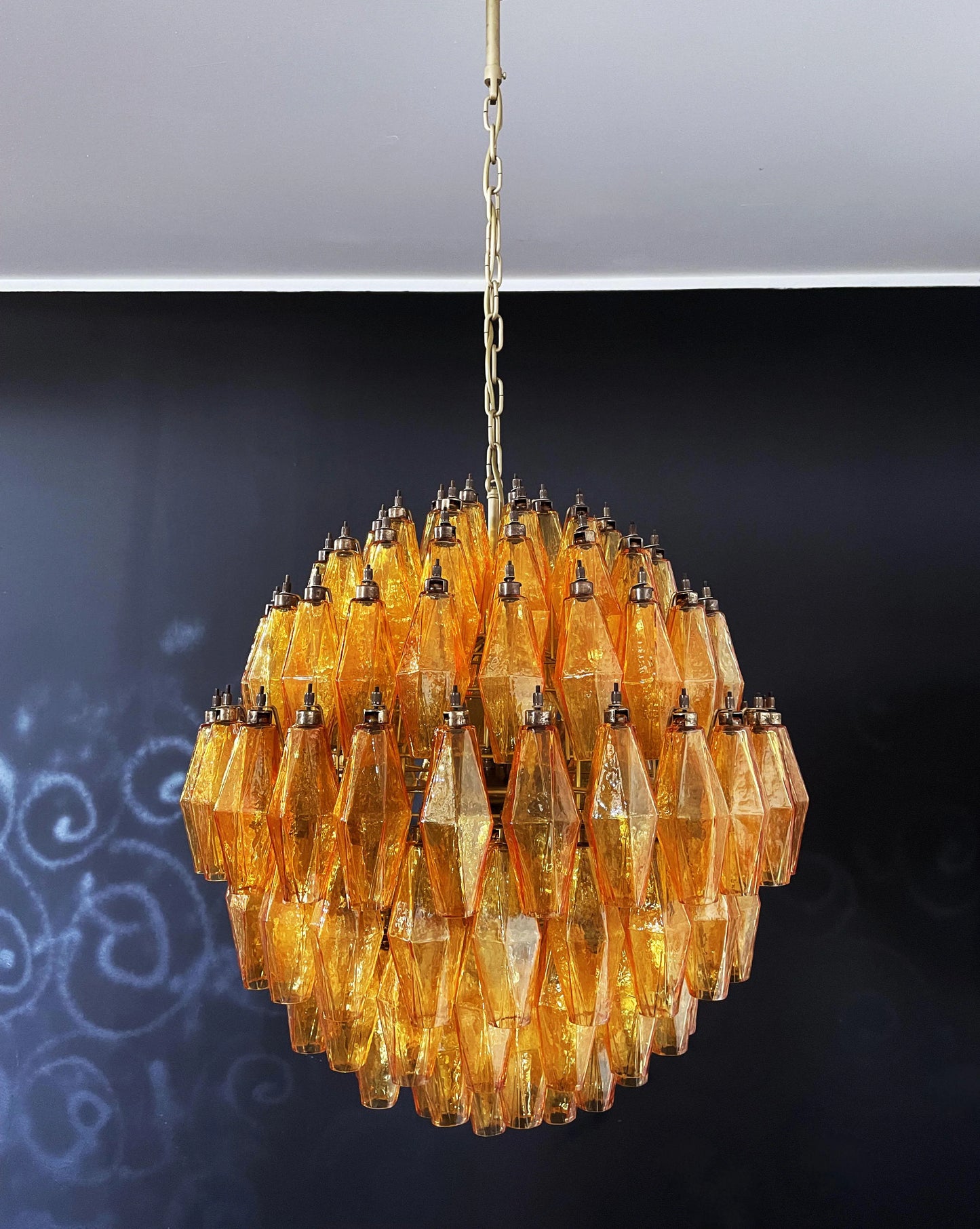 Spherical Murano Poliedri Amber Glass Chandelier - Nuvé