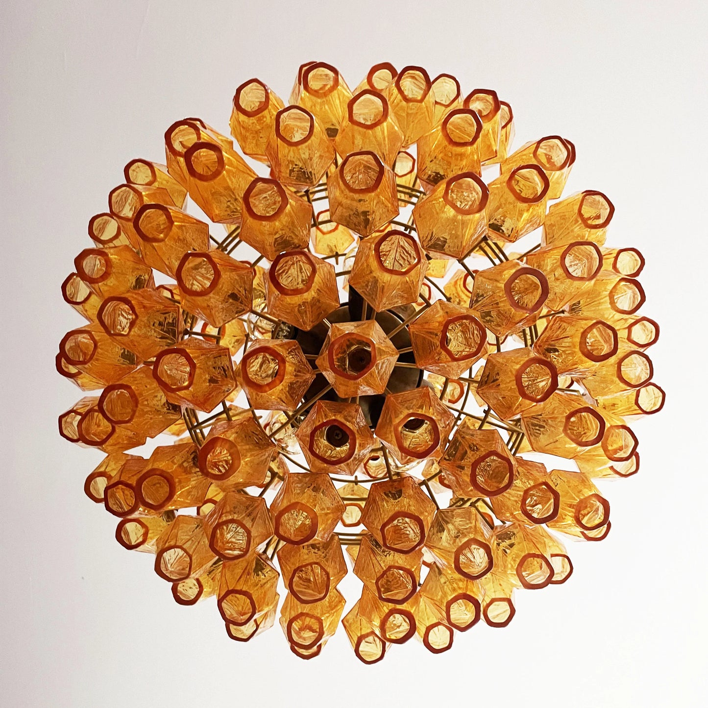 Spherical Murano Poliedri Amber Glass Chandelier - Nuvé