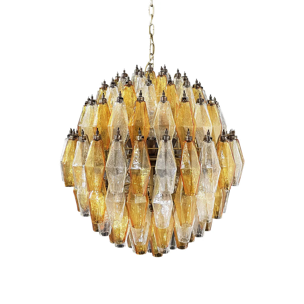 Spherical Murano Poliedri Amber Transparent Glass Chandelier - Nuvé