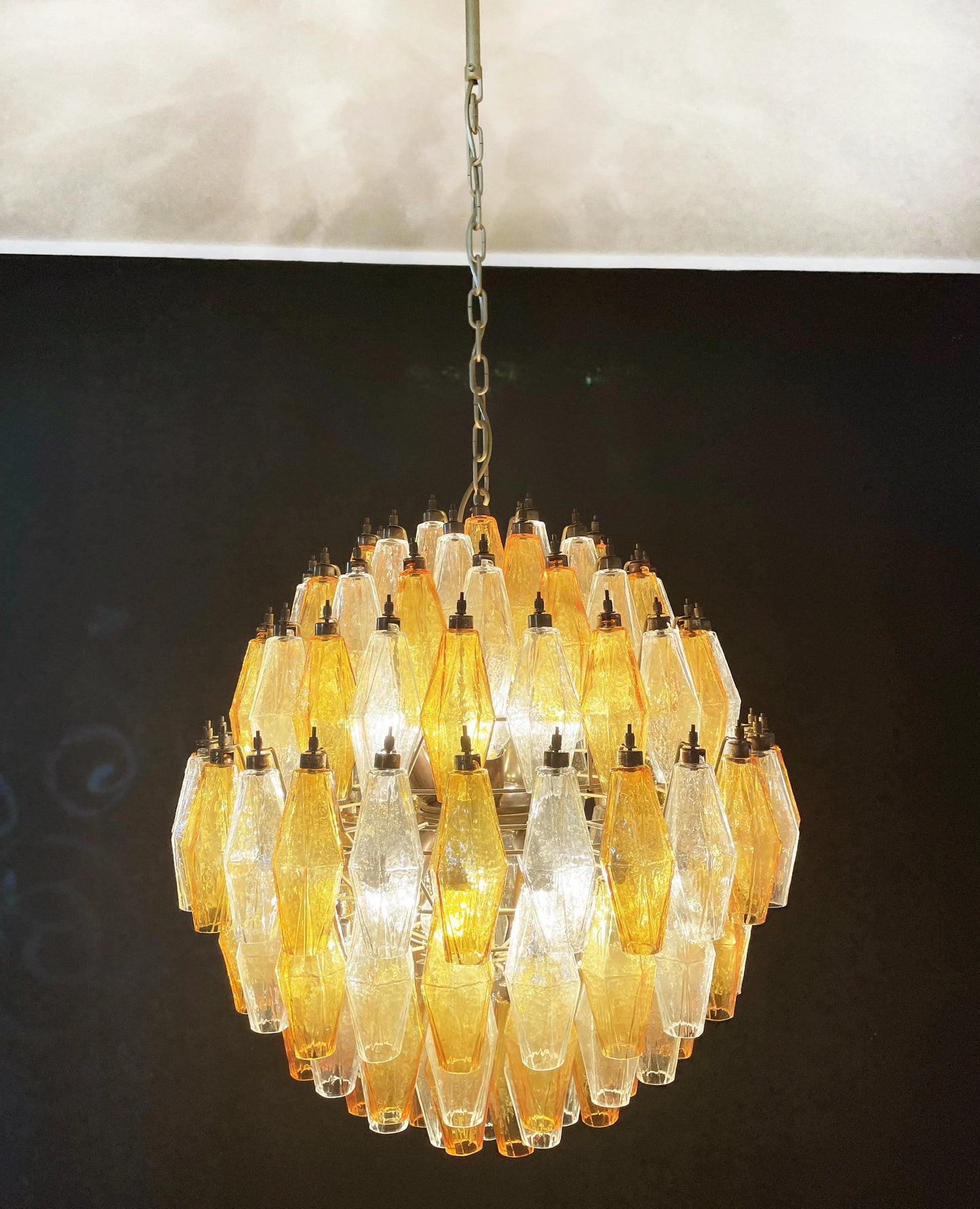 Spherical Murano Poliedri Amber Transparent Glass Chandelier - Nuvé