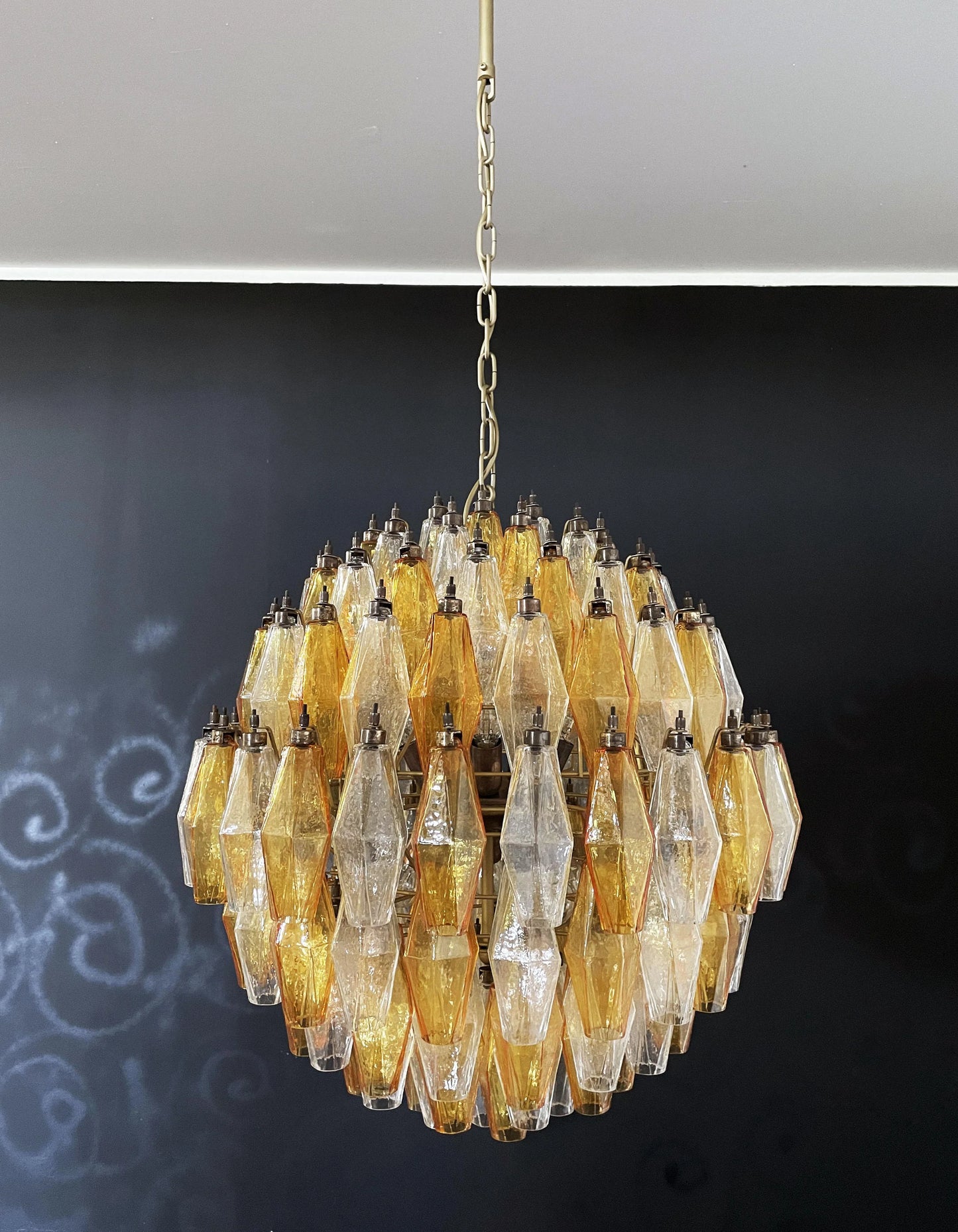 Spherical Murano Poliedri Amber Transparent Glass Chandelier - Nuvé