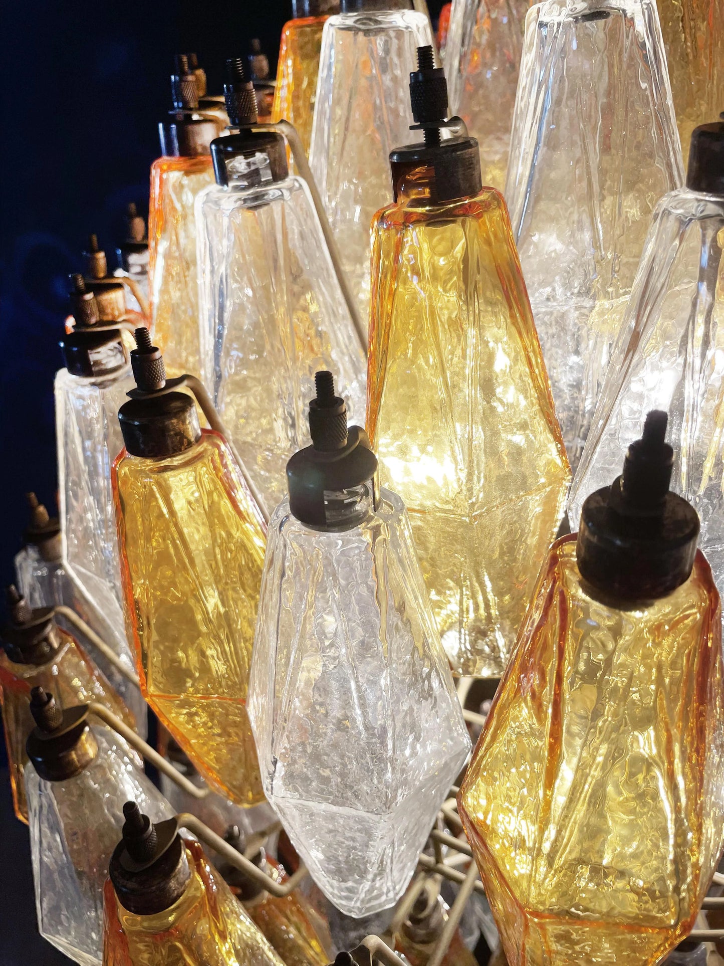 Spherical Murano Poliedri Amber Transparent Glass Chandelier - Nuvé